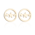 Minimalist gold star hollow round stud earrings with geometric pattern design - 189-Star Wave / Gold