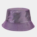 Detail of purple iridescent glitter PU leather bucket hat with shimmering laser texture - M (56-58cm) / Purple Laser