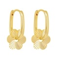 Eleganti orecchini a cerchio in argento S925 con pendente a fiore dorato - Pendente a fiore strutturato / Oro