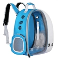 Blue space capsule pet carrier backpack with large transparent window and mesh vents - Side-open Light Blue Panoramic