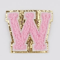 Pink chenille embroidered letter W patch with gold glitter edge for DIY passport covers - Letter W