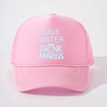 Rosa Trucker-Mütze mit SAVE WATER DRINK MARGS Aufdruck, Netzrücken und geflochtener Kordel - Einheitsgröße / Ganz Rosa