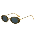 Retro oval olive green sunglasses with gold metal temples and dark grey lenses - Green Frame Grey Lens