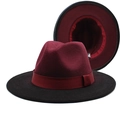 Classic two-tone wool fedora hat with burgundy crown, black wide brim, and decorative band - Wine Red + Black