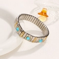 Silver stainless steel stretch bracelet with sky blue gemstones and gold accents - Sky Blue Gemstone Style (10)