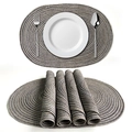 Set di tovagliette ovali grigie in cotone e ramiè intrecciate a mano per tavola - 45x30cm / Grigio Carbone