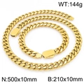 Golden Cuban link jewelry set including 10mm heavy chain necklace and matching bracelet - Gold Bracelet + Necklace