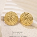 Golden stainless steel round stud earrings with intricate woven texture finish - Woven Embossed Round (FYD6155)