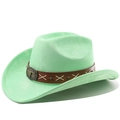 Détail du chapeau de cowboy en daim vert clair avec bande en cuir à tête de taureau - M (56-58cm) / Vert Fruit