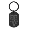 Schwarzer Edelstahl-Schlüsselanhänger mit Drive Safe Handsome Gravur und Herz - Schwarz Army Tag-Drive safe handsome