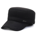 Casquette militaire plate d'hiver pour homme en tissu texturé noir avec badge sport - Réglable / Noir