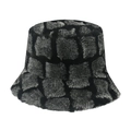 Cappello a secchiello in peluche spesso con motivo a scacchi neri e grigi invernali - 56cm-58cm / Bianco Sporco