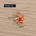 Macro shot of 21mm red enamel Christmas bell charm with golden bow and size details - Bowknot Bell (YD145)