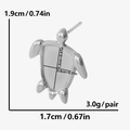 Detailed dimensions of 304 stainless steel turtle stud earrings in polished silver - Silver