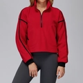 Sudadera de forro polar rojo para mujer con media cremallera y detalles en negro - S / Rojo China