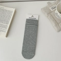 Grey cotton knit mid-calf socks with breathable hollow texture and brand tag - One Size / Light Gray