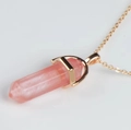 Macro shot of pink hexagonal crystal pendant with fine gold-plated chain details - Watermelon red / Pendant Only (Without Chain)