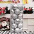 Set of silver 6cm Christmas balls in shiny, matte, and glitter finishes for tree decor - Silver Mixed Style / 6cm