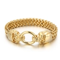 Golden punk skull bracelet for men with woven chain and round buckle clasp - One Size / Gold