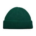Detailed view of dark green ribbed knit texture on a warm winter beanie hat - Dark Green