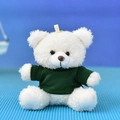 Small white plush teddy bear toy pendant wearing a cozy dark green knitted sweater - 12cm (Bead Chain) / White (Green T-shirt)