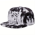 Cappello snapback a tesa piatta con motivo a macchie nere e bianche e ricamo 3D - Regolabile / Macchie di Inchiostro Bianco e Nero (Nero)