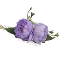 Bohemian purple floral hair comb featuring lifelike fabric roses and green leaf accents - FS39-7 Purple