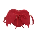 Gothic heart-shaped shoulder bag in red PU leather with bat wings and lace-up detail - Red