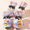 Scarpe per cani a quadretti blu con motivo cucciolo e cordoncino rosa regolabile - Taglia 1(0.5-1kg) / Cane a Quadri/Impermeabile