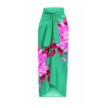 Emerald green wrap skirt with pink floral print and tie waist for beach style - One Size / Floral Wrap Skirt