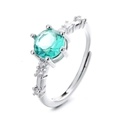 Malediven blauwgroene open ring met rond geslepen smaragd en zes-klauw zetting detail - Verstelbaar Open / Teal