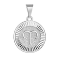 Silver Aries zodiac coin pendant with radial texture and polished metal finish - Silver Aries