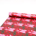 Rotolo di carta regalo di Natale rossa metallizzata con fiocchi di pizzo rosa e fiocchi - Rotolo da 3 Metri / Fiocco rosso