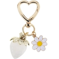 Detail of gold heart clasp with 3D white strawberry and daisy flower charms - White 1