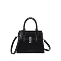 Sac à main noir en cuir vegan avec motifs perforés et boucle en argent poli - Noir