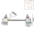 Silver stainless steel nipple ring with colorful opal stone and zircon accents - 1.6x14mm (Threadless) / Style 8-White Glitter