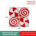 Set of 4 red and white painted 10cm Christmas round candy ornaments with swirl patterns - 10cm Painted Round Disc Set (4 Pcs)