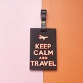 Black PVC luggage tag featuring 3D embossed Keep Calm And Travel slogan with red border - KEEP CALM AND TRAVEL Slogan / Black