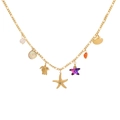 Gold stainless steel necklace featuring starfish, sea turtle, and shell sea-themed charms - Sea Star & Turtle Ocean Style (4#)