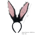 Black and pink plush rabbit ear headband with 27cm length for Easter bunny costume set - Long Fur Black Bunny Headband