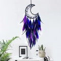 Handmade moon dream catcher with purple and blue feathers on a white wall - Moon Sparse - Blue Purple