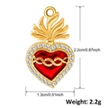Detail of red enamel heart pendant with gold plating and clear zircon crown top inlay - A0030 Enamel Flame Heart