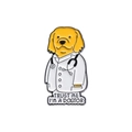Detail der Emaille-Anstecknadel: Cartoon-Hundearzt mit Trust Me I'm a Dogtor Text - Gelber Hunde-Arzt Im Weißen Kittel Stil (QHXZ775)