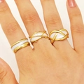 Three-piece gold-plated geometric ring set with white enamel inlay and braided design - Woven Geometric White Enamel Set of 3
