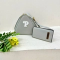 Light gray long wallet and triangle handbag set with P-letter patch for women - Gray