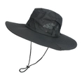Black quick-dry bucket hat with wide brim, breathable mesh and adjustable wind rope - Adjustable (56-58cm) / Black