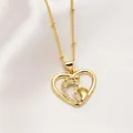 Collier cœur plaqué or 18k avec pendentif empreintes de bébé serti de cristaux - Style C-Cœur Creux Empreinte