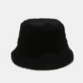 Solid black plush fisherman hat in thick fleece material for winter warmth - M (56-58cm) / Black