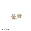 Pink and white crystal flower stud earrings in gold finish with 7mm diameter - Gold-Pink Rhinestone