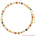 Detail view of colorful gemstone choker necklace showing 11mm width and 440mm length specs - VL562 Gold Multi-color Stone Necklace